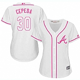 Women Atlanta Braves #30 Orlando Cepeda White Pink New Cool Base Jersey JiaSu,baseball caps,new era cap wholesale,wholesale hats