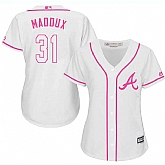 Women Atlanta Braves #31 Greg Maddux White Pink New Cool Base Jersey JiaSu,baseball caps,new era cap wholesale,wholesale hats