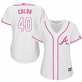 Women Atlanta Braves #40 Bartolo Colon White Pink New Cool Base Jersey JiaSu,baseball caps,new era cap wholesale,wholesale hats
