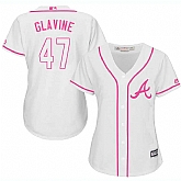 Women Atlanta Braves #47 Tom Glavine White Pink New Cool Base Jersey JiaSu,baseball caps,new era cap wholesale,wholesale hats