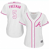 Women Atlanta Braves #5 Freddie Freeman White Pink New Cool Base Jersey JiaSu,baseball caps,new era cap wholesale,wholesale hats