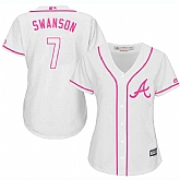 Women Atlanta Braves #7 Dansby Swanson White Pink New Cool Base Jersey JiaSu,baseball caps,new era cap wholesale,wholesale hats
