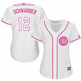 Women Chicago Cubs #12 Kyle Schwarber White Pink New Cool Base Jersey JiaSu,baseball caps,new era cap wholesale,wholesale hats