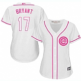 Women Chicago Cubs #17 Kris Bryant White Pink New Cool Base Jersey JiaSu,baseball caps,new era cap wholesale,wholesale hats