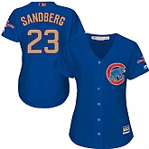 Women Chicago Cubs #23 Ryne Sandberg Blue World Series Champions Gold Program New Cool Base Jersey JiaSu,baseball caps,new era cap wholesale,wholesale hats