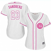 Women Chicago Cubs #23 Ryne Sandberg White Pink New Cool Base Jersey JiaSu,baseball caps,new era cap wholesale,wholesale hats