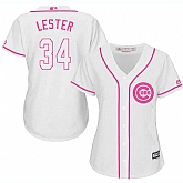 Women Chicago Cubs #34 Jon Lester White Pink New Cool Base Jersey JiaSu,baseball caps,new era cap wholesale,wholesale hats