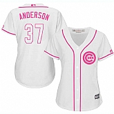Women Chicago Cubs #37 Brett Anderson White Pink New Cool Base Jersey JiaSu,baseball caps,new era cap wholesale,wholesale hats
