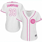 Women Chicago Cubs #38 Carlos Zambrano White Pink New Cool Base Jersey JiaSu,baseball caps,new era cap wholesale,wholesale hats