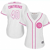 Women Chicago Cubs #40 Willson Contreras White Pink New Cool Base Jersey JiaSu,baseball caps,new era cap wholesale,wholesale hats