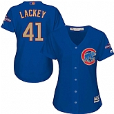 Women Chicago Cubs #41 John Lackey Blue World Series Champions Gold Program New Cool Base Jersey JiaSu,baseball caps,new era cap wholesale,wholesale hats