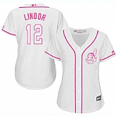 Women Cleveland Indians #12 Francisco Lindor White Pink New Cool Base Jersey JiaSu,baseball caps,new era cap wholesale,wholesale hats
