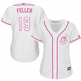 Women Cleveland Indians #19 Bob Feller White Pink New Cool Base Jersey JiaSu,baseball caps,new era cap wholesale,wholesale hats