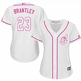 Women Cleveland Indians #23 Michael Brantley White Pink New Cool Base Jersey JiaSu,baseball caps,new era cap wholesale,wholesale hats