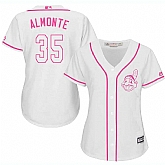 Women Cleveland Indians #35 Abraham Almonte White Pink New Cool Base Jersey JiaSu,baseball caps,new era cap wholesale,wholesale hats