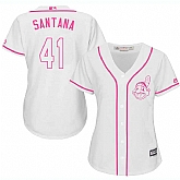 Women Cleveland Indians #41 Carlos Santana White Pink New Cool Base Jersey JiaSu,baseball caps,new era cap wholesale,wholesale hats