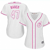 Women Cleveland Indians #47 Trevor Bauer White Pink New Cool Base Jersey JiaSu,baseball caps,new era cap wholesale,wholesale hats