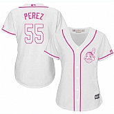 Women Cleveland Indians #55 Roberto Perez White Pink New Cool Base Jersey JiaSu,baseball caps,new era cap wholesale,wholesale hats