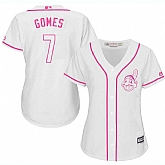 Women Cleveland Indians #7 Yan Gomes White Pink New Cool Base Jersey JiaSu,baseball caps,new era cap wholesale,wholesale hats