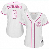 Women Cleveland Indians #8 Lonnie Chisenhall White Pink New Cool Base Jersey JiaSu,baseball caps,new era cap wholesale,wholesale hats