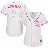 Women Colorado Rockies #5 Carlos Gonzalez White Pink New Cool Base Jersey JiaSu,baseball caps,new era cap wholesale,wholesale hats