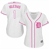 Women Detroit Tigers #1 Jose Iglesias White Pink New Cool Base Jersey JiaSu,baseball caps,new era cap wholesale,wholesale hats