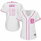 Women Detroit Tigers #12 Anthony Gose White Pink New Cool Base Jersey JiaSu,baseball caps,new era cap wholesale,wholesale hats