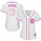Women Detroit Tigers #13 Omar Vizquel White Pink New Cool Base Jersey JiaSu,baseball caps,new era cap wholesale,wholesale hats
