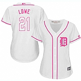 Women Detroit Tigers #21 Mark Lowe White Pink New Cool Base Jersey JiaSu,baseball caps,new era cap wholesale,wholesale hats