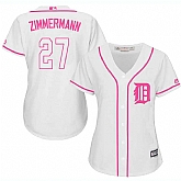 Women Detroit Tigers #27 Jordan Zimmermann White Pink New Cool Base Jersey JiaSu,baseball caps,new era cap wholesale,wholesale hats