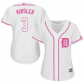 Women Detroit Tigers #3 Ina Kinsler White Pink New Cool Base Jersey JiaSu,baseball caps,new era cap wholesale,wholesale hats
