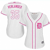 Women Detroit Tigers #35 Justin Verlander White Pink New Cool Base Jersey JiaSu,baseball caps,new era cap wholesale,wholesale hats
