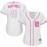 Women Detroit Tigers #41 Victor Martinez White Pink New Cool Base Jersey JiaSu,baseball caps,new era cap wholesale,wholesale hats