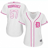 Women Detroit Tigers #57 Francisco Rodriguez White Pink New Cool Base Jersey JiaSu,baseball caps,new era cap wholesale,wholesale hats