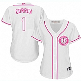 Women Houston Astros #1 Carlos Correa White Pink New Cool Base Jersey JiaSu,baseball caps,new era cap wholesale,wholesale hats