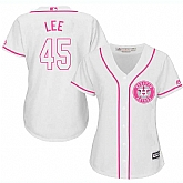 Women Houston Astros #45 Carlos Lee White Pink New Cool Base Jersey JiaSu,baseball caps,new era cap wholesale,wholesale hats
