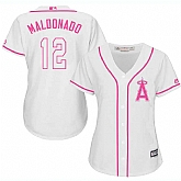 Women Los Angeles Angels of Anaheim #12 Martin Maldonado White Pink New Cool Base Jersey JiaSu,baseball caps,new era cap wholesale,wholesale hats
