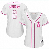 Women Los Angeles Angels of Anaheim #2 Andrelton Simmons White Pink New Cool Base Jersey JiaSu,baseball caps,new era cap wholesale,wholesale hats