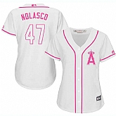 Women Los Angeles Angels of Anaheim #47 Ricky Nolasco White Pink New Cool Base Jersey JiaSu,baseball caps,new era cap wholesale,wholesale hats