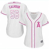 Women Los Angeles Angels of Anaheim #56 Kole Calhoun White Pink New Cool Base Jersey JiaSu,baseball caps,new era cap wholesale,wholesale hats