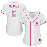 Women Los Angeles Angels of Anaheim #6 Yunel Escobar White Pink New Cool Base Jersey JiaSu,baseball caps,new era cap wholesale,wholesale hats