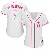Women Los Angeles Angels of Anaheim #7 Cliff Pennington White Pink New Cool Base Jersey JiaSu,baseball caps,new era cap wholesale,wholesale hats
