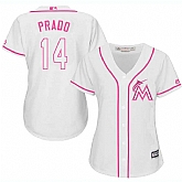 Women Miami Marlins #14 Martin Prado White Pink New Cool Base Jersey JiaSu,baseball caps,new era cap wholesale,wholesale hats
