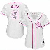 Women Miami Marlins #21 Christian Yelich White Pink New Cool Base Jersey JiaSu,baseball caps,new era cap wholesale,wholesale hats