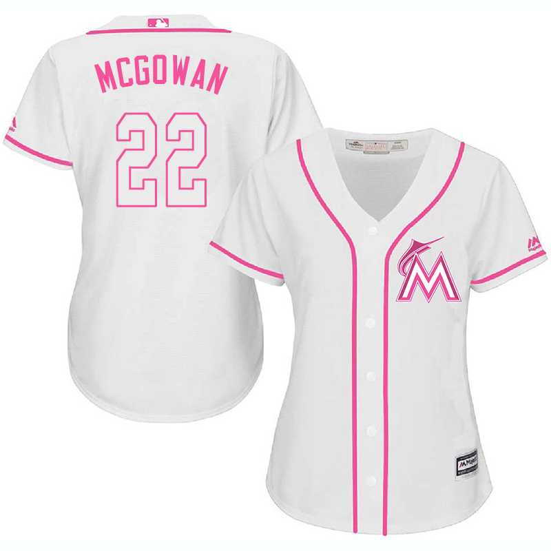 Women Miami Marlins #22 Dustin McGowan White Pink New Cool Base Jersey JiaSu