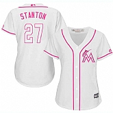 Women Miami Marlins #27 Giancarlo Stanton White Pink New Cool Base Jersey JiaSu,baseball caps,new era cap wholesale,wholesale hats