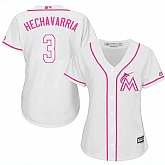 Women Miami Marlins #3 Adeiny Hechavarria White Pink New Cool Base Jersey JiaSu,baseball caps,new era cap wholesale,wholesale hats