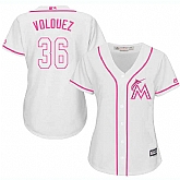 Women Miami Marlins #36 Edinson Voloquez White Pink New Cool Base Jersey JiaSu,baseball caps,new era cap wholesale,wholesale hats