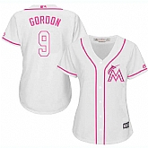 Women Miami Marlins #9 Dee Gordon White Pink New Cool Base Jersey JiaSu,baseball caps,new era cap wholesale,wholesale hats
