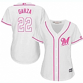Women Milwaukee Brewers #22 Matt Garza White Pink New Cool Base Jersey JiaSu,baseball caps,new era cap wholesale,wholesale hats